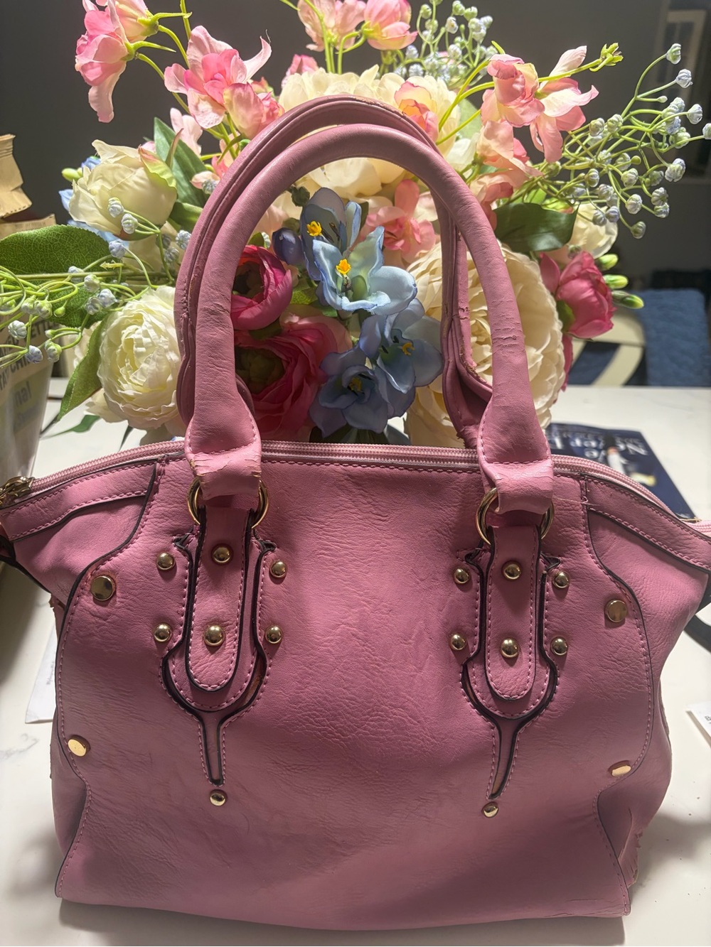 Classic Pink Structured Satchel Handbag - Women's Tote